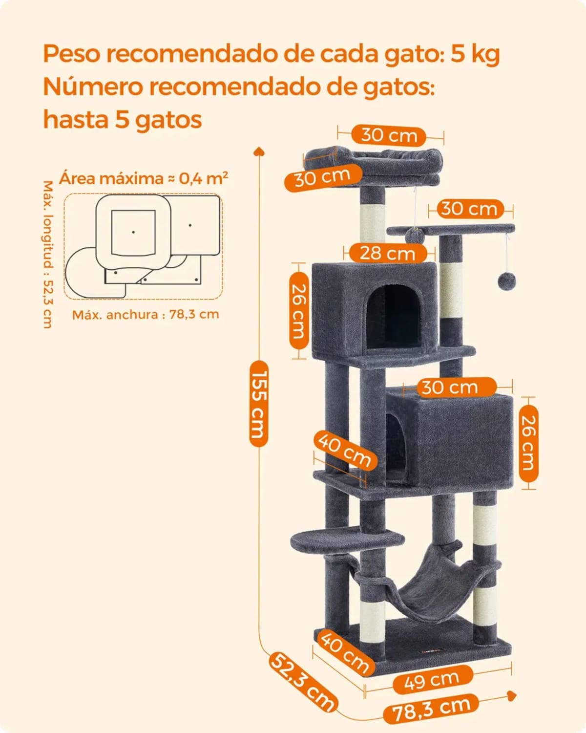 Árbol rascador para gatos de 155 centímetros | Mercado Libre