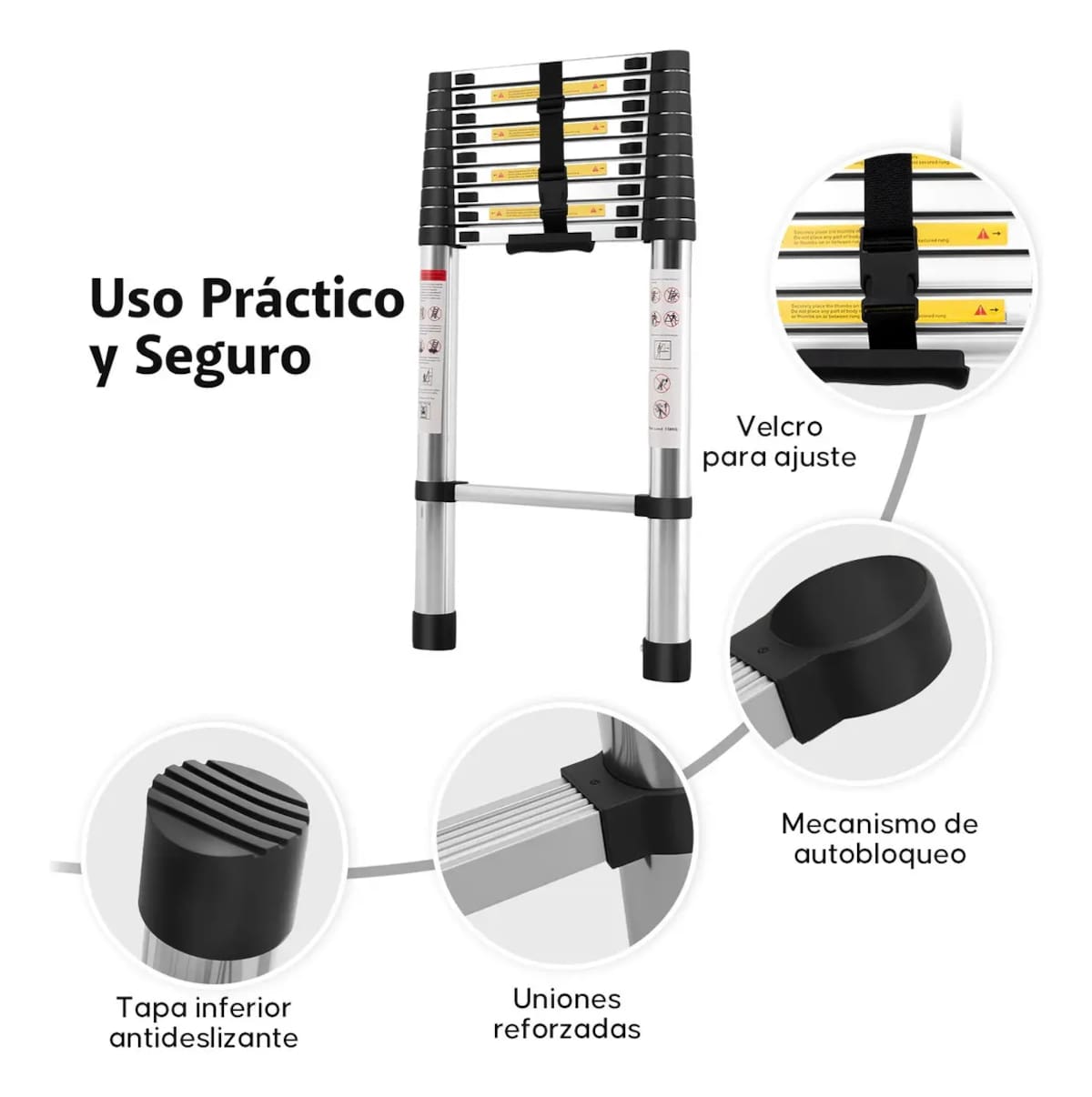 Escalera telescópica recta y plegable de 3.90 metros | Mercado Libre