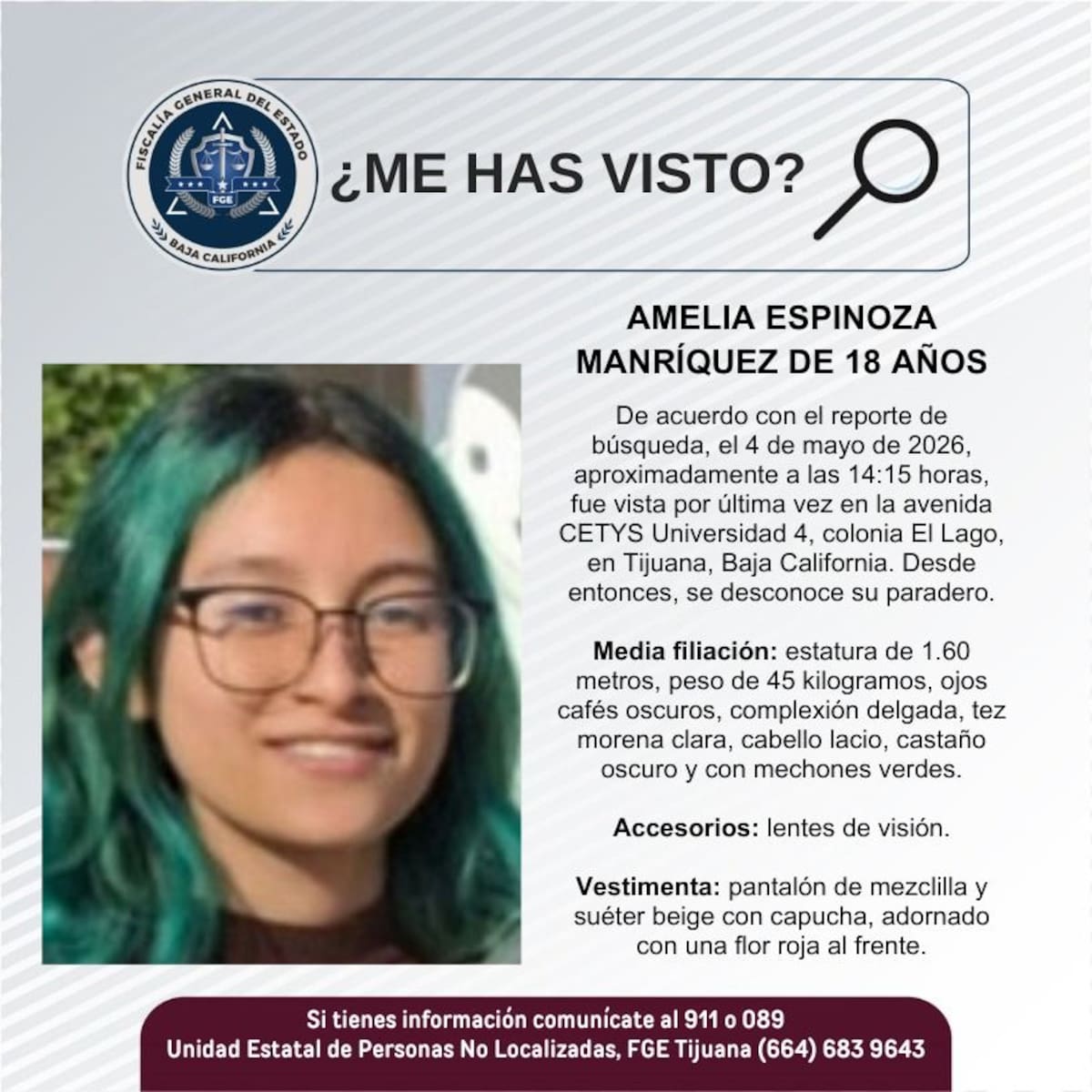 Amelia Espinoza Manríquez fue vista por última vez el 4 de mayo del 2026. Foto: Cortesía