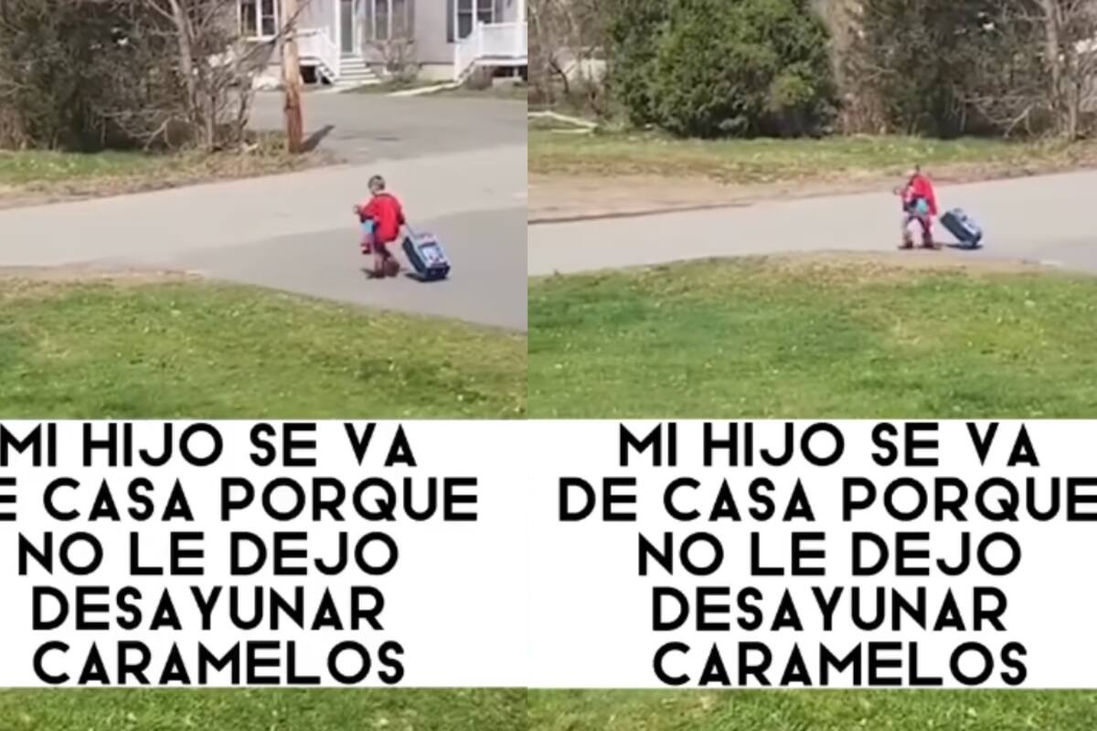 Mujer graba cómo su hijo pequeño agarró sus pertenencias y se fue de casa porque no lo dejó desayunar caramelos