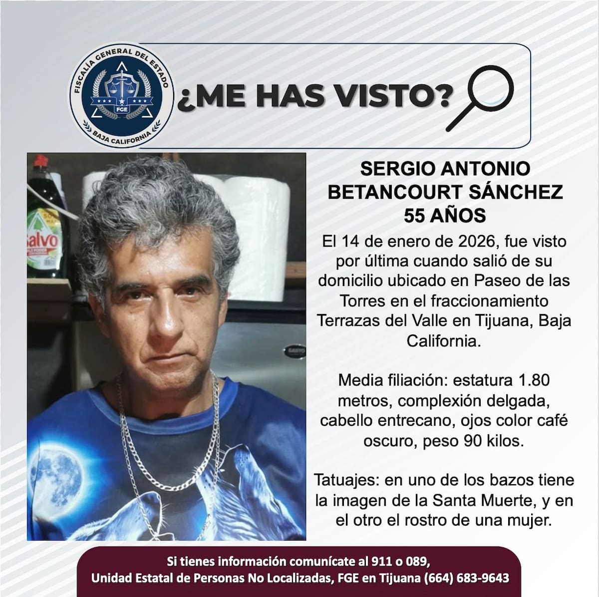 Fue visto por última vez el 14 de enero de 2026.