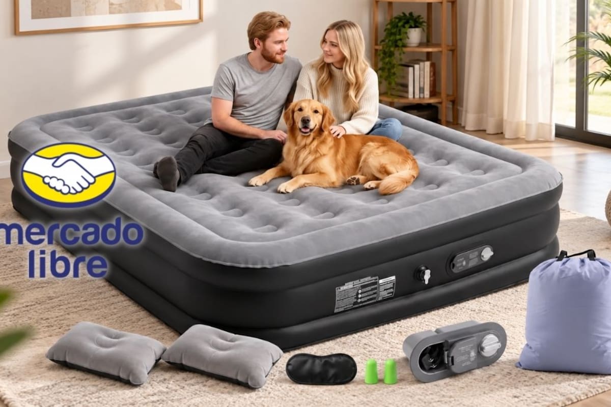 Mercado Libre remata a 899 pesos un colchón inflable Queen Size con bomba eléctrica integrada y capacidad para 500 kilos
