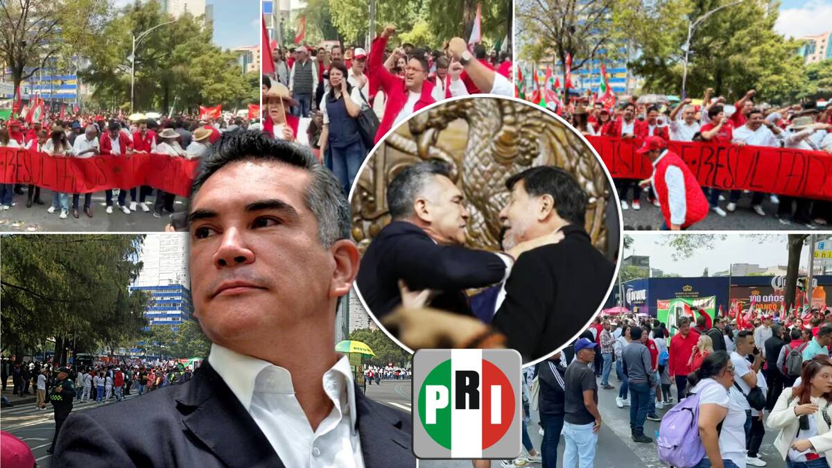 Marchan priistas en apoyo a “Alito” Moreno sobre Reforma, tras pelea con Noroña. FOTO: Especial