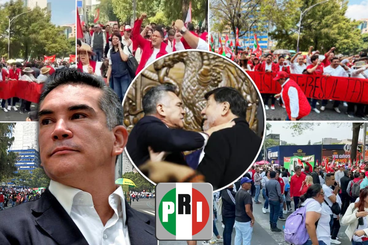 Priístas marchan en apoyo a Alito Moreno, líder del PRI, tras pleito con Noroña y amenaza de desafuero