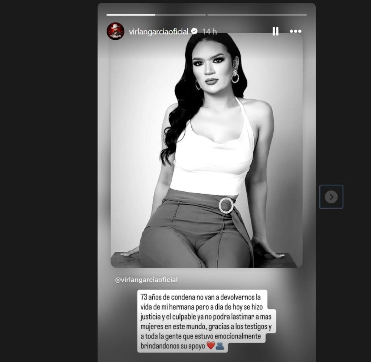 Virlán García compartió en redes sociales un mensaje tras conocer la sentencia por el feminicidio de su hermana Dayana Gabriela. Foto: Cortesía