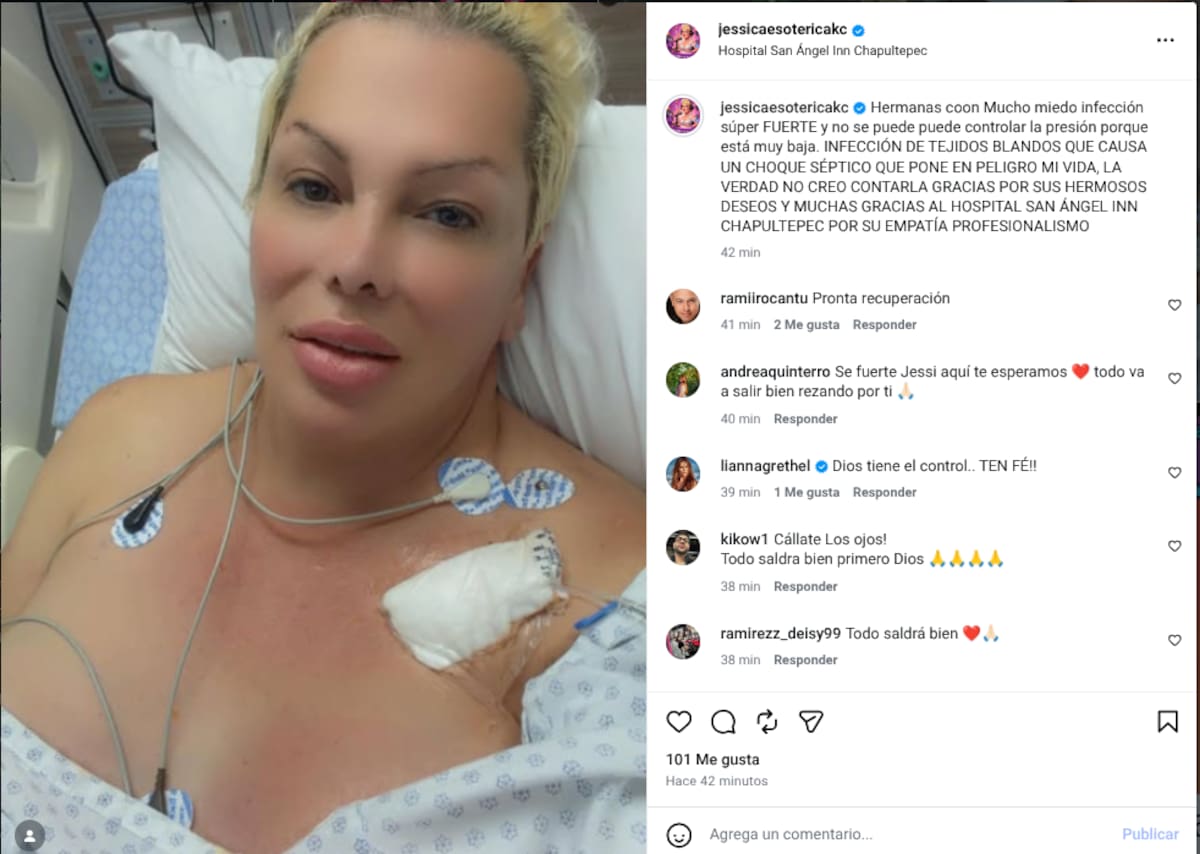 Desde una cama del Hospital San Ángel Inn Chapultepec, Jessica Esotérica pidió oraciones a sus seguidores tras ser hospitalizada por una infección grave.