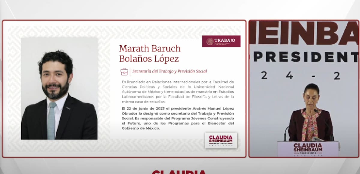 Marath Baruch Bolaños fue llamado "joven brillante" por Claudia Sheinbaum y designado como Secretario de Trabajo y Previsión Social.