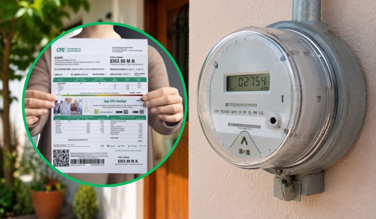 Un medidor de la luz, con un recibo de la CFE