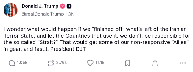 Donald Trump en Truth Social. | Foto: Captura de pantalla