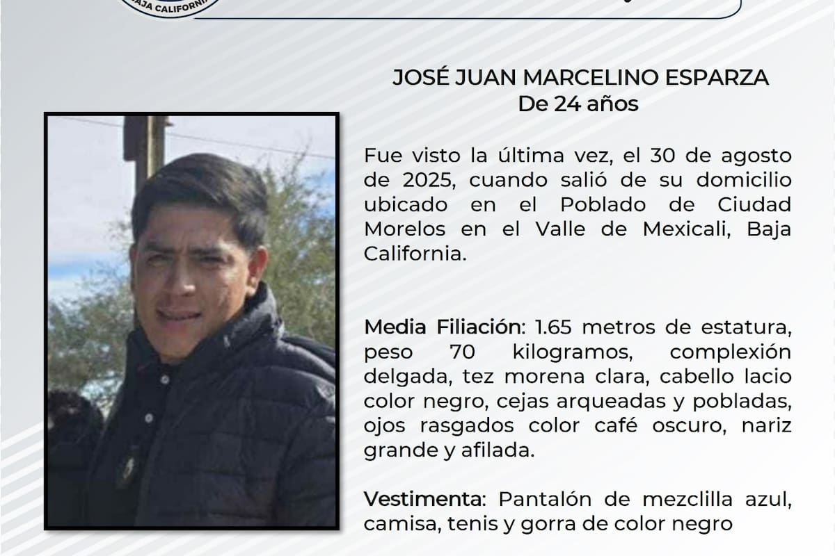 Buscan a José Juan Marcelino Esparza, joven desaparecido en el valle de Mexicali