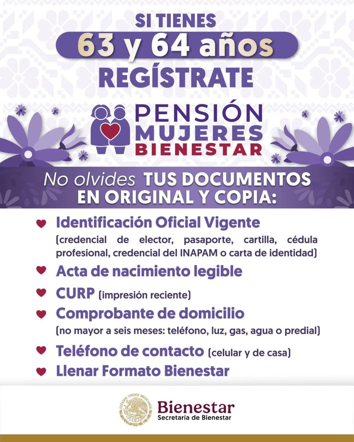 Es importante conocer los requisitos para optar por la pensión de mujeres bienestar. Facebook: Mujeres Bienestar.
