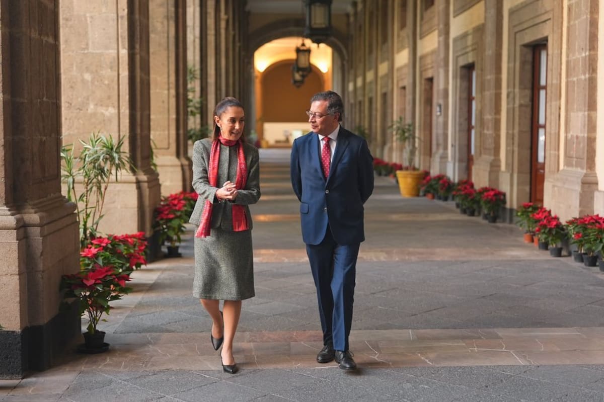 La presidenta Claudia Sheinbaum sostuvo una reunión con el presidente de Colombia, Gustavo Petro. Foto: SPR