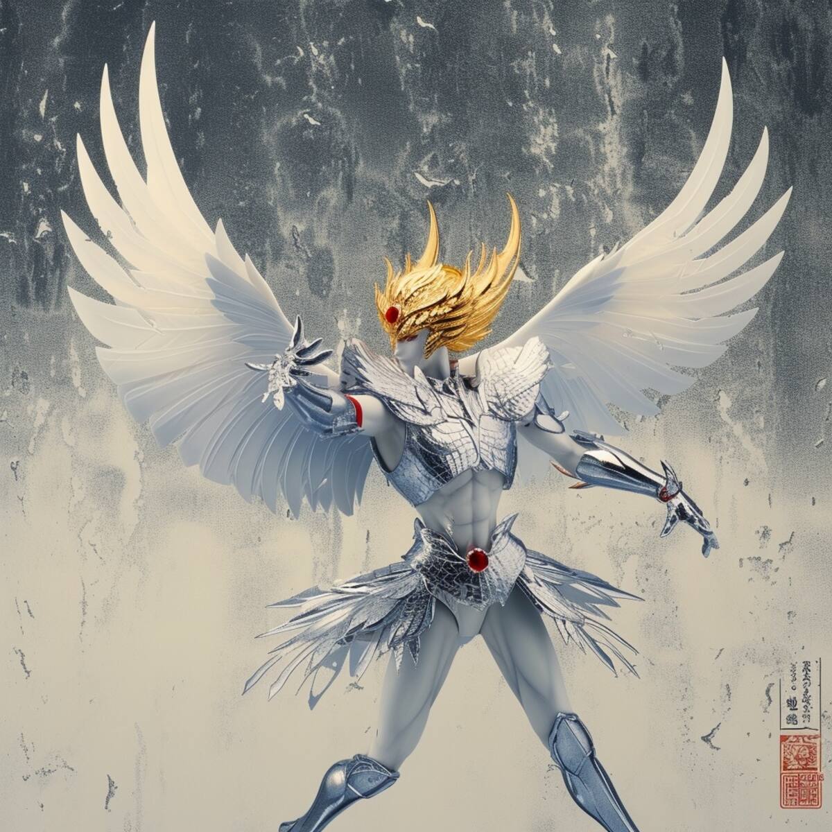 La recreación de Midjourney muestra a Hyōga en su faceta más poderosa, destacando la elegancia de Cygnus y la determinación del Santo de Bronce del Cisne.