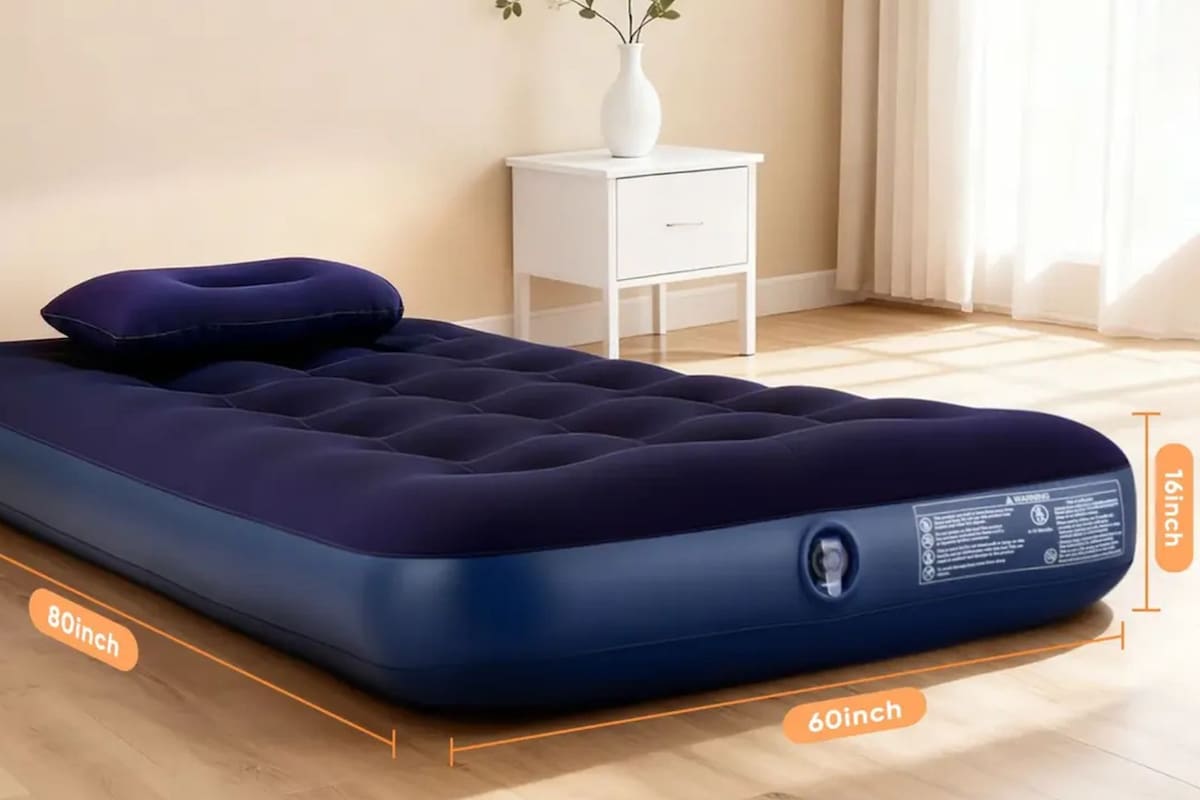 Mercado Libre rebaja un colchón inflable individual a $194 pesos con un 27% de descuento, ofreciendo envío gratis si compras dos unidades para tus salidas de camping o visitas en casa