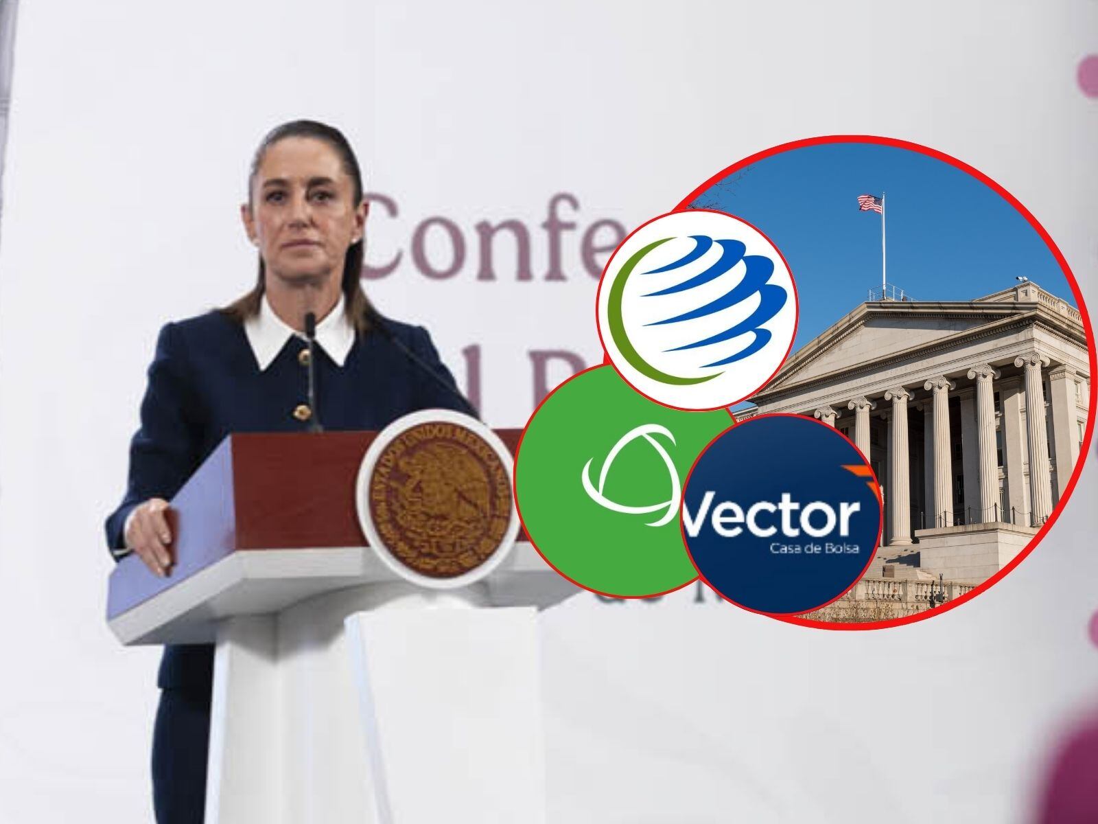 Sheinbaum descarta que haya investigación de la FGR a CIBanco, Intercam y Vector por acusaciones de lavado de dinero. | Crédito: Presidencia/Canva/Especial