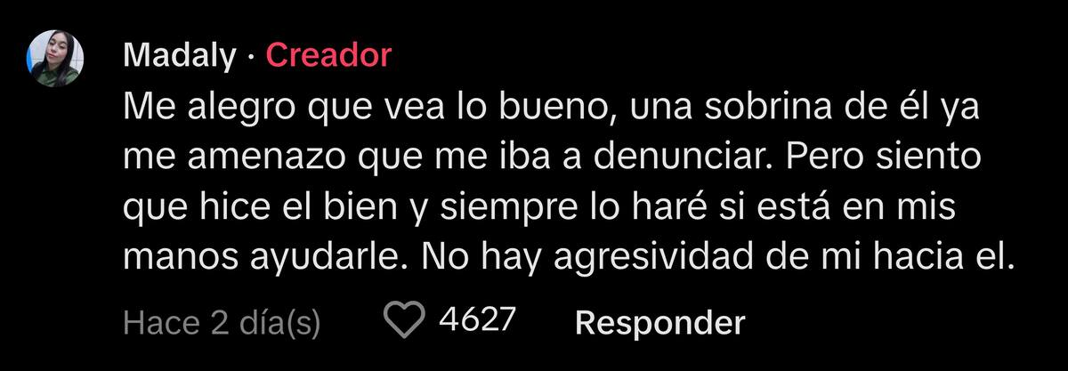 Comentario de Madaly en TikTok sobre el caso del señor Lucio.