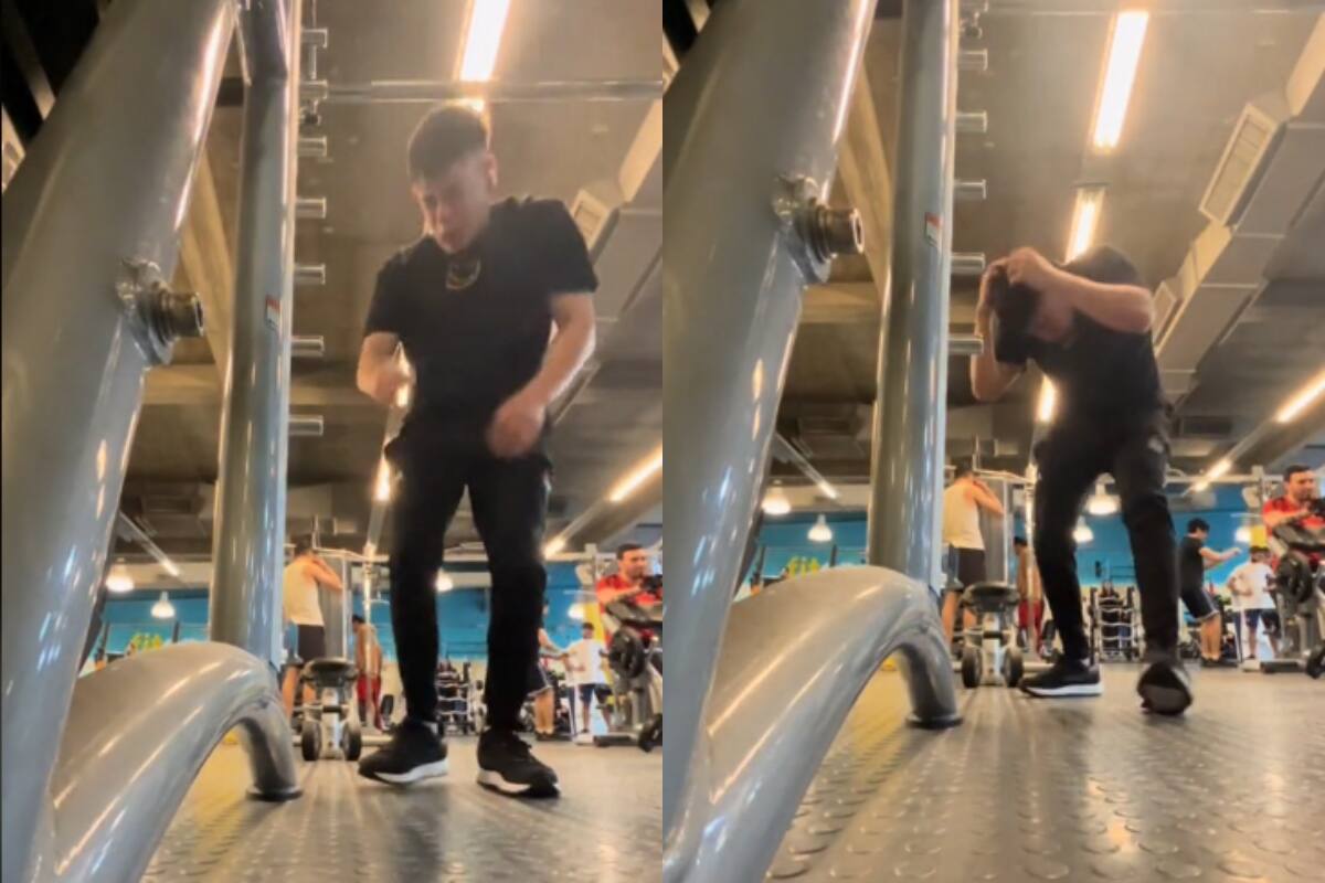 ¡Otra vez! Joven se da tremendo GOLPE por intentar grabar su rutina en el gimnasio