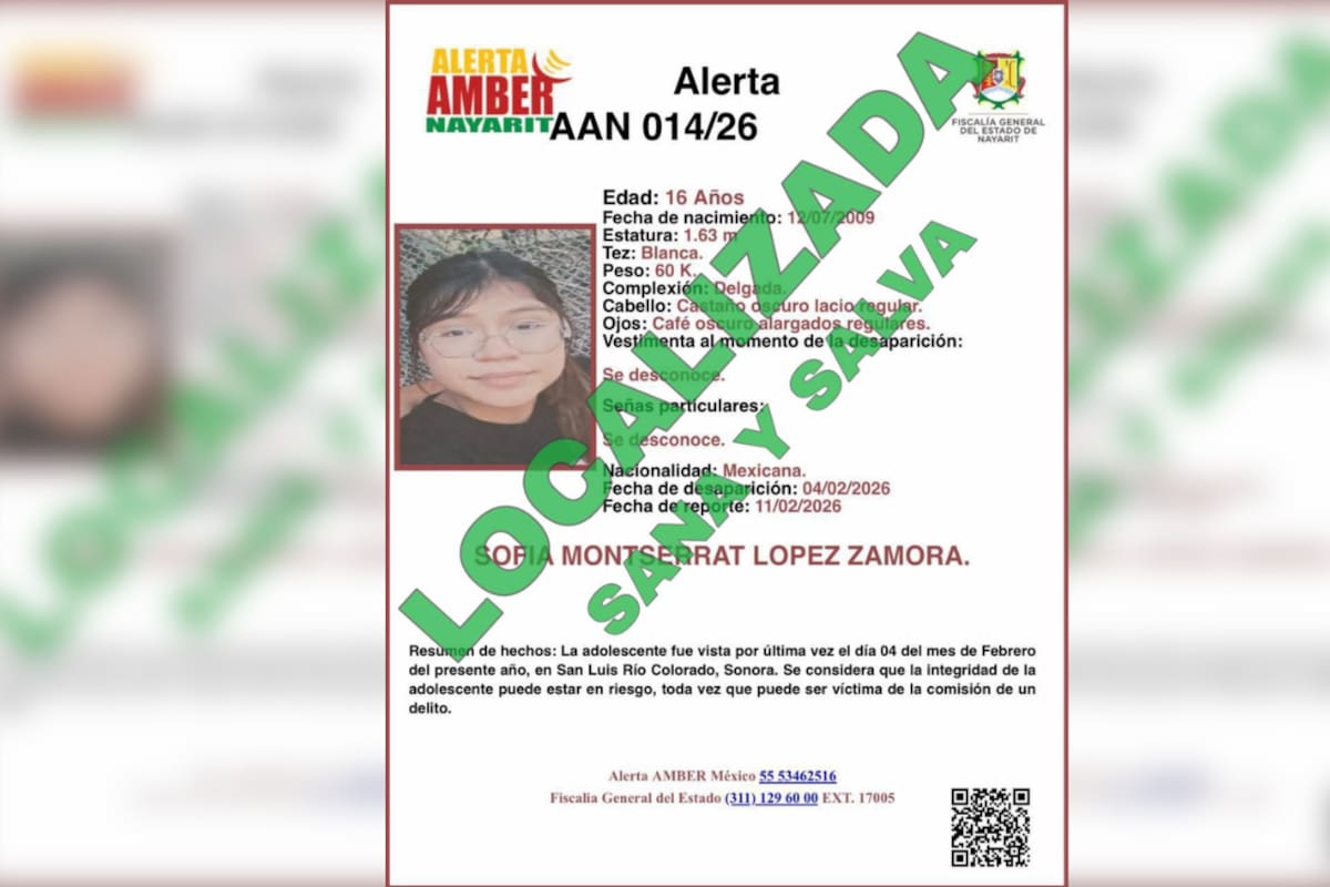 AMIC ubica en San Luis Río Colorado a adolescente con Alerta Amber de Nayarit; estaba con su novio