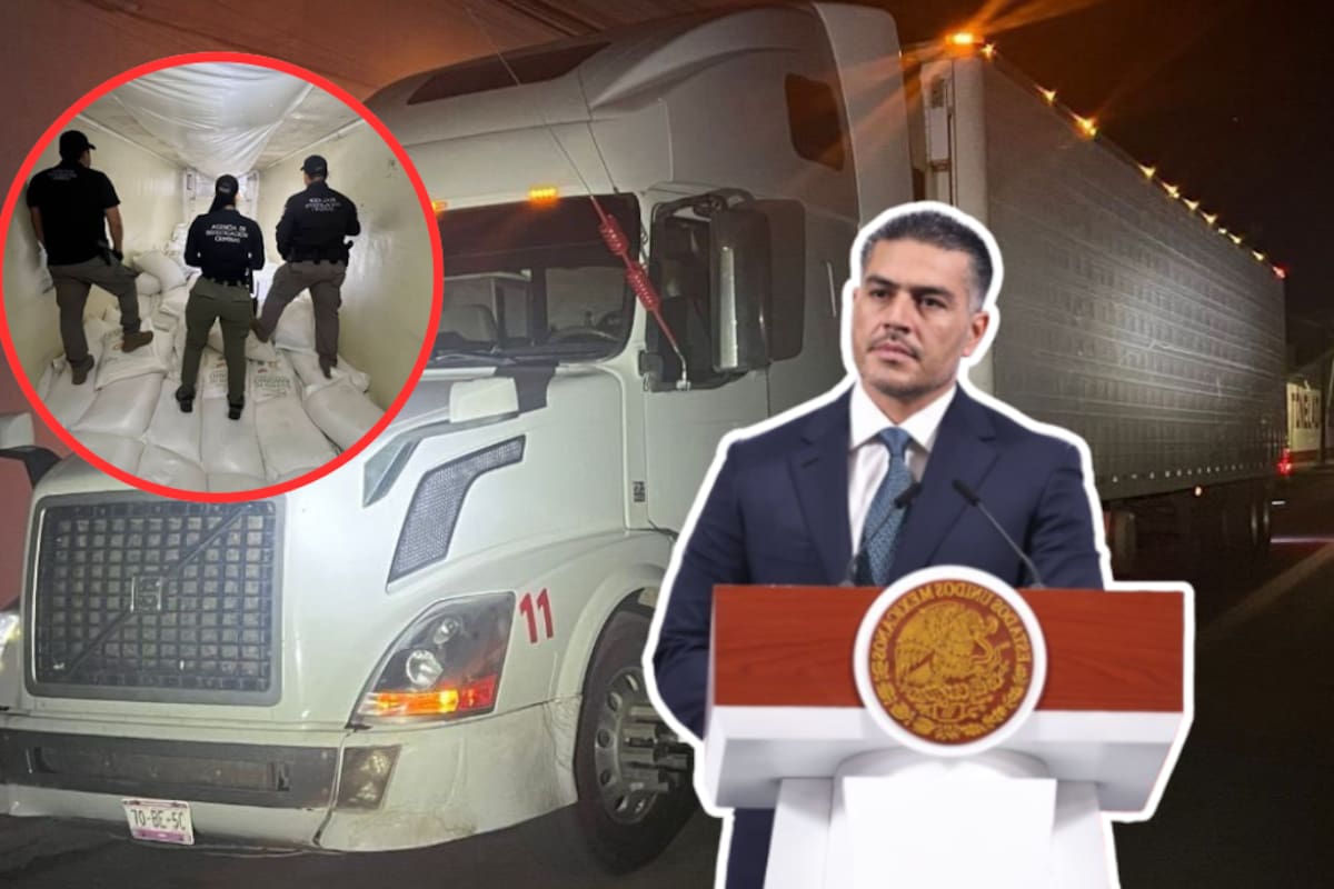 Detienen en Los Mochis a dos hombres con 320 kilos de metanfetamina ocultos en tractocamión refrigerado, informó García Harfuch