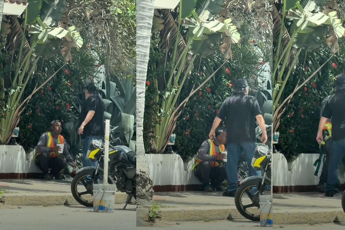Captan a turista estadounidense discutiendo con trabajador mexicano que come en la calle en Mazatlán y le pide que se retire del lugar