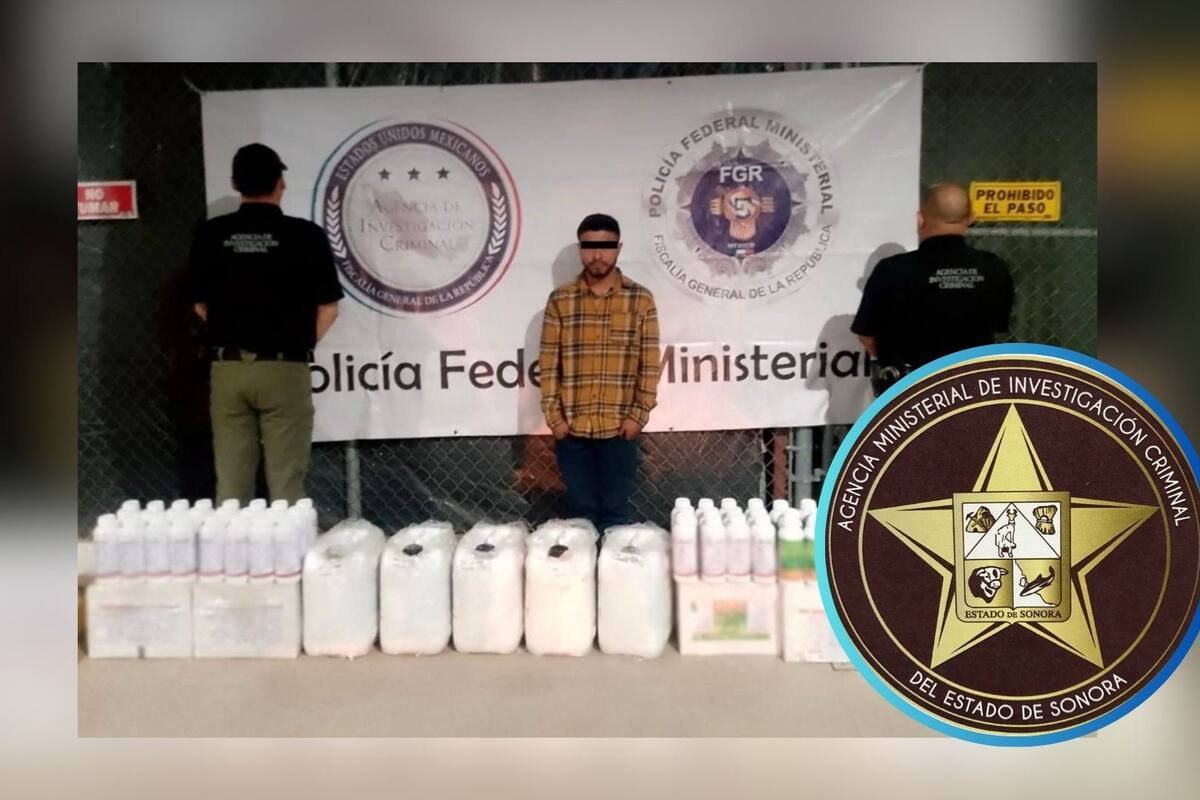 Detienen en Sonora a hombre con 157 litros de metanfetamina líquida