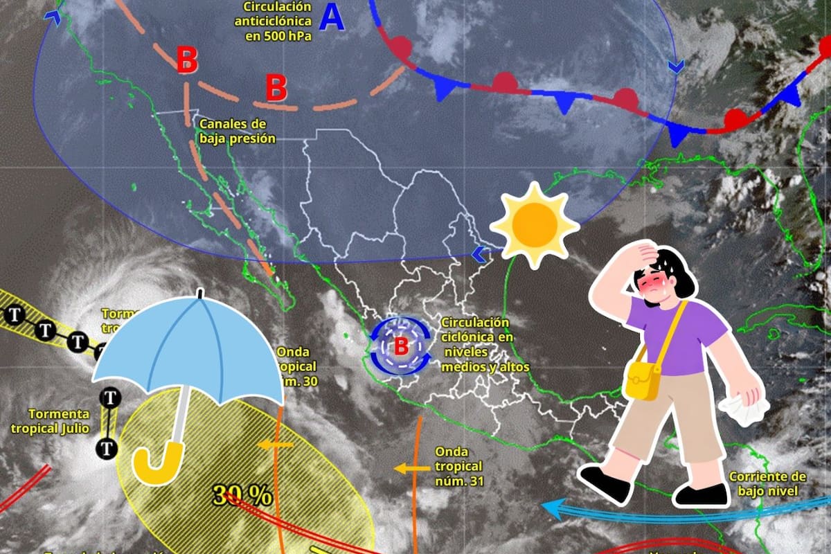 Onda Tropical 31 y monzón mexicano provocarán lluvias muy fuertes y calor extremo este martes