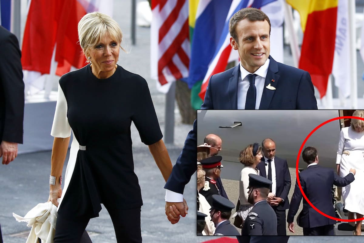 VIDEO: Brigitte Macron “ignora” a su esposo y lo deja con la mano extendida mientras bajaba de un avión, enfrente del príncipe William y Kate Middleton