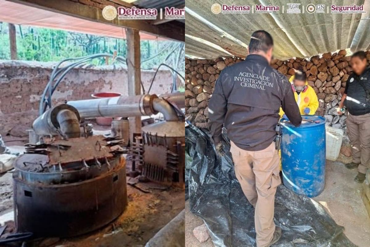 Aseguran 203 kilos de metanfetamina y 3 mil 300 litros de precursores químicos en un inmueble utilizado para elaborar drogas en Santa María del Río, San Luis Potosí