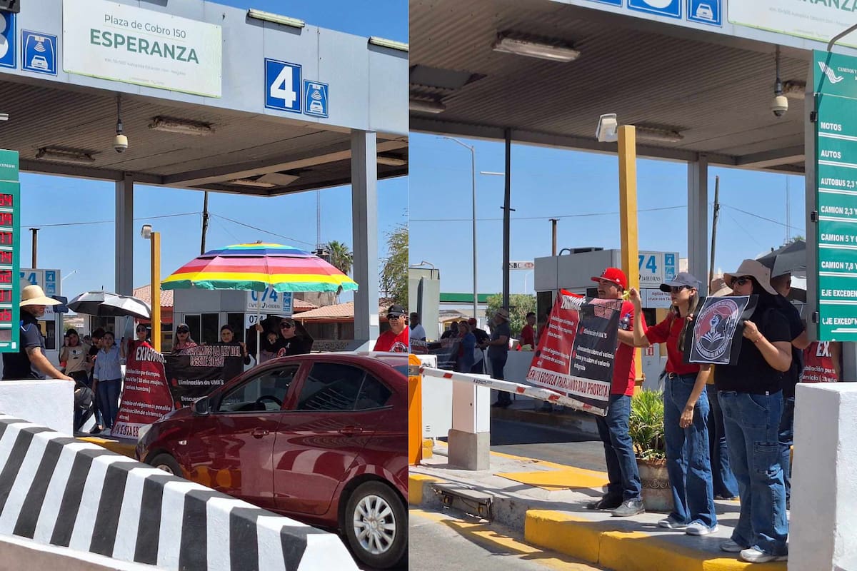 Maestros liberan caseta de cobro número 150 en protesta contra la Ley del ISSSTE