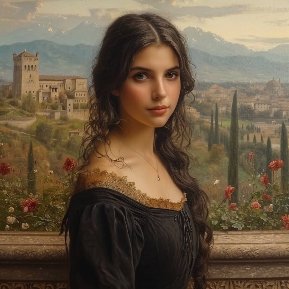 La inteligencia artificial de Midjourney ha revitalizado la Mona Lisa de Leonardo da Vinci, recreando a la enigmática dama con cabello largo y un paisaje de castillo al fondo.