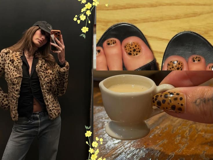 Hailey Bieber marca el último gran trend de 2025 con su manicura estilo leopardo
