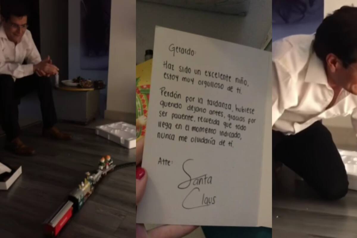 Jovenes sorprenden a su padre con un tren de juguete que siempre quiso de niño: se pone a usarlo inmediatamente