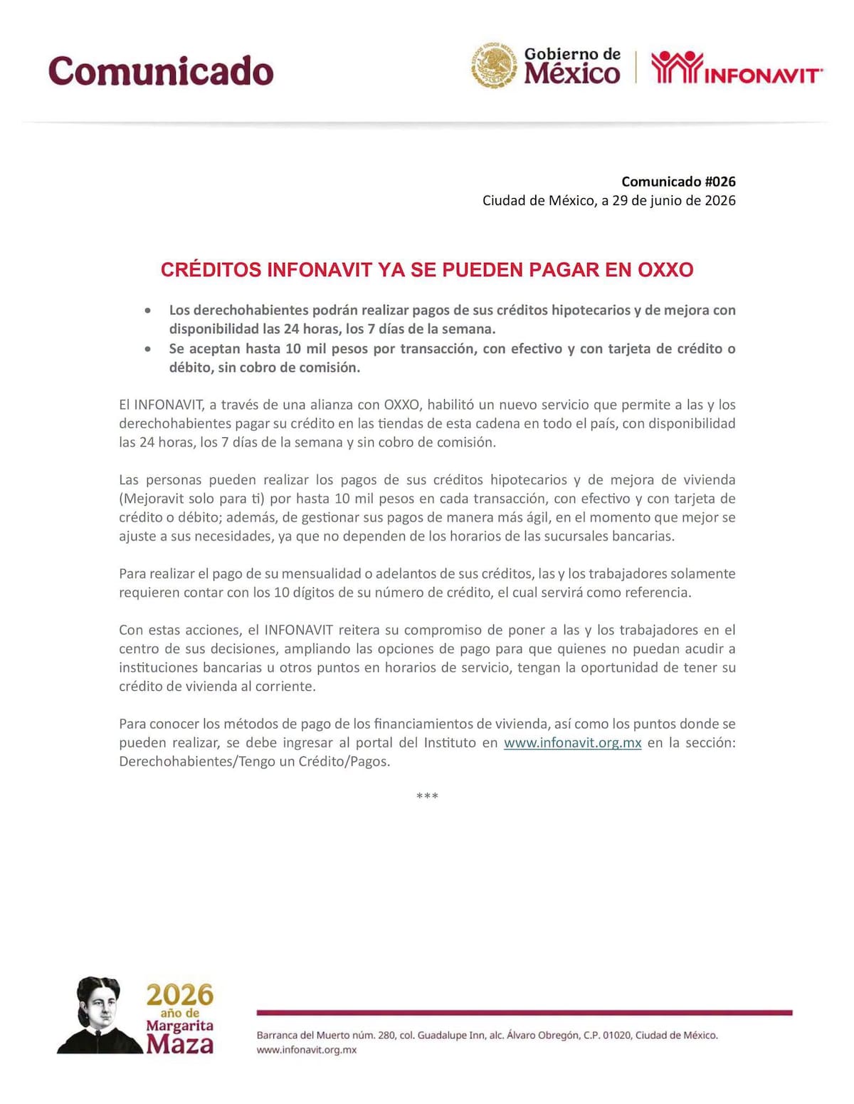 Infonavit confirma que ya puedes pagar tu crédito en tiendas Oxxo | Facebook: Infonavit