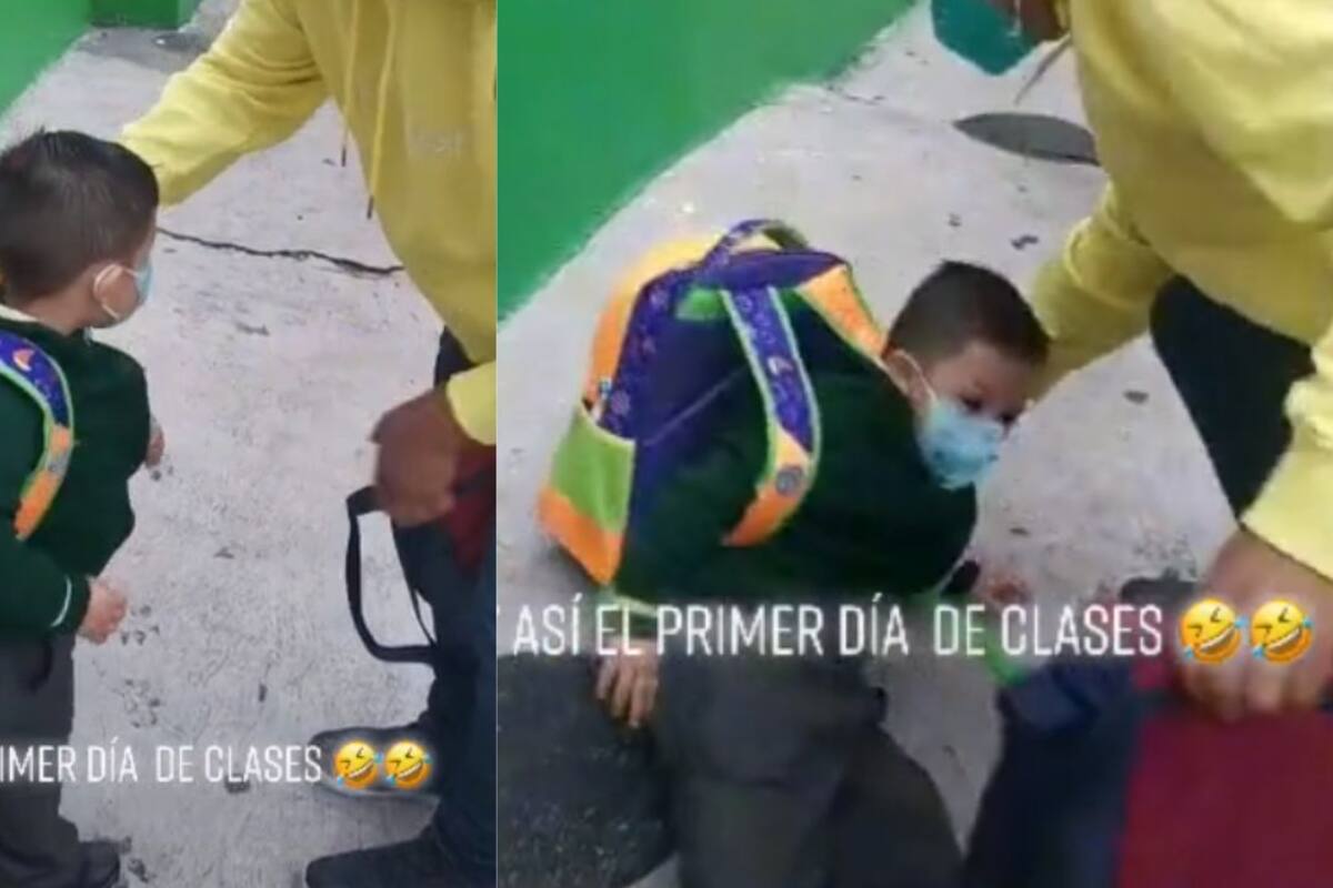 VIRAL: Niño se va de espaldas por el peso de su mochila durante primer día de clases