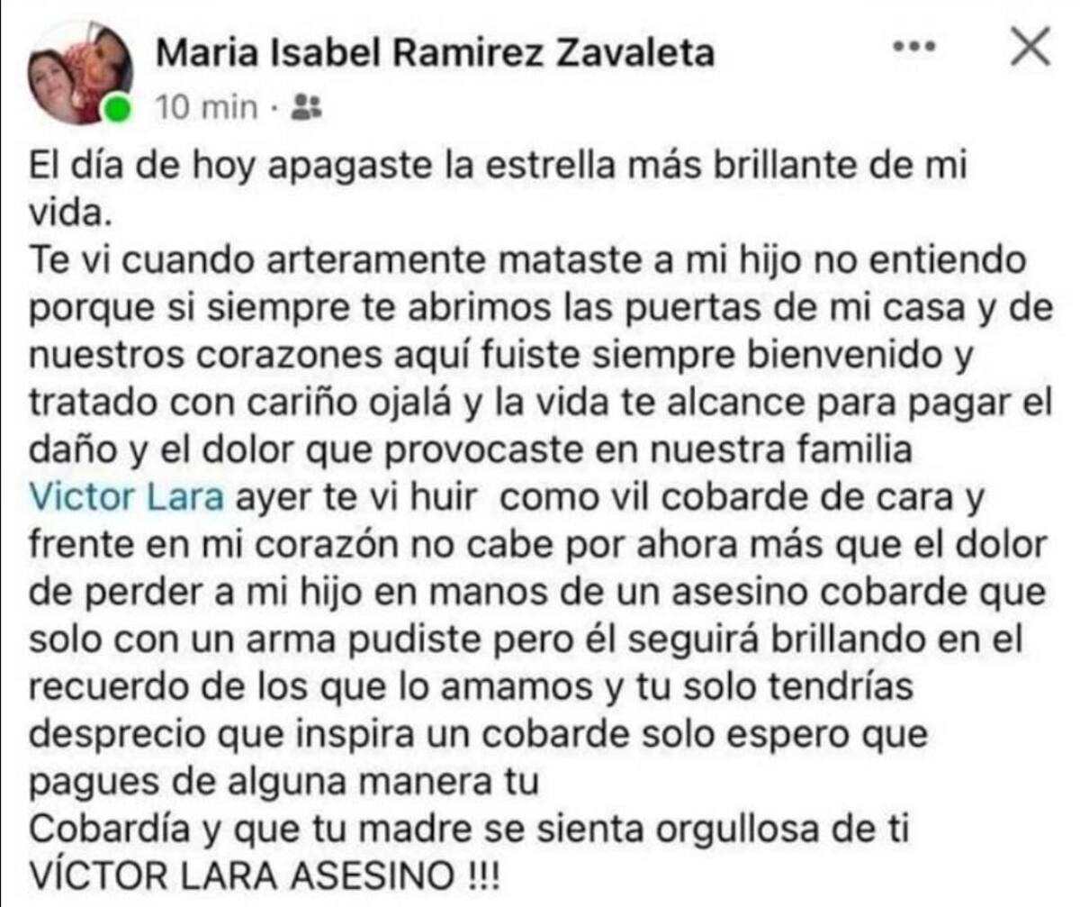 Madre de Fidel señala a Víctor, su mejor amigo, de matarlo y huir "cobardemente".