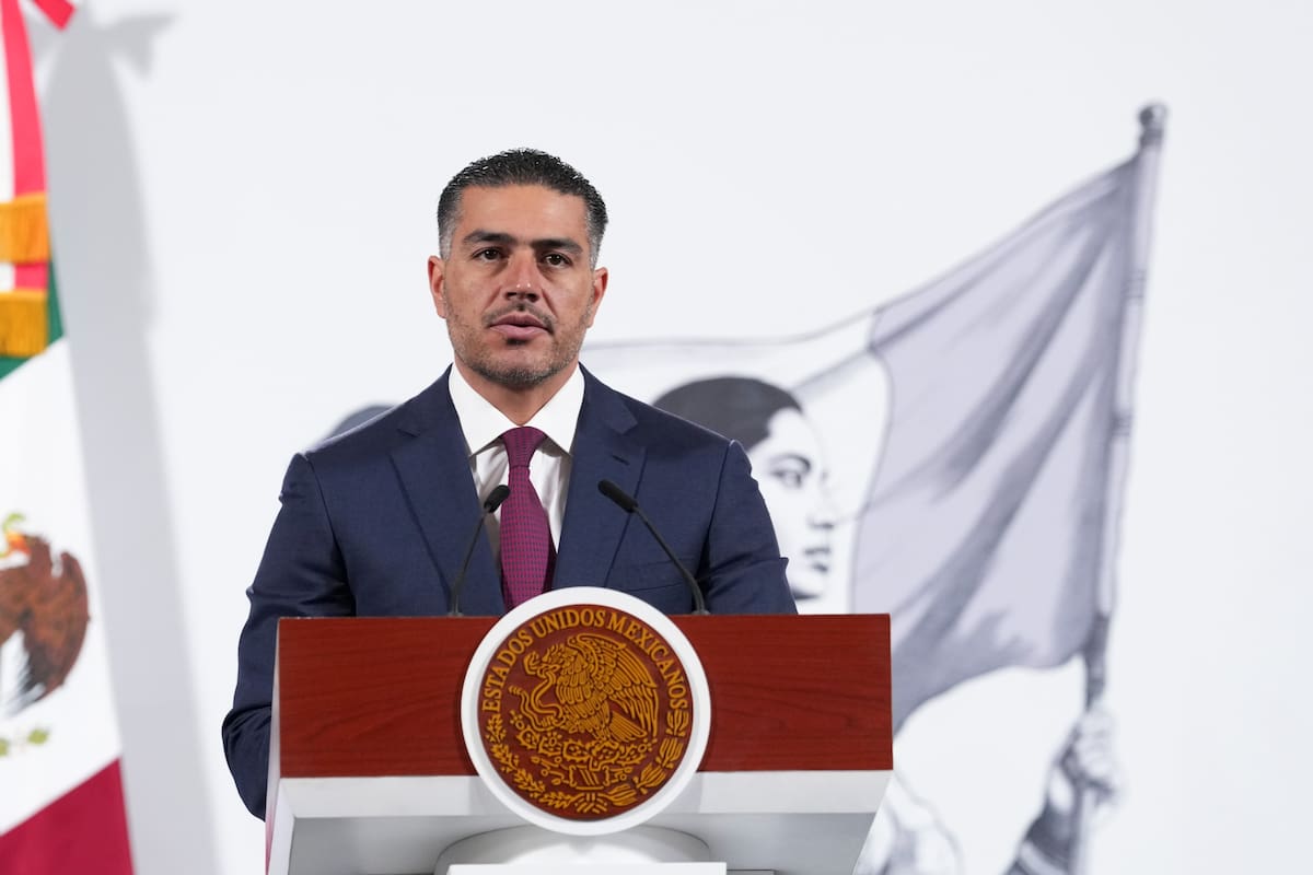 Omar García Harfuch, el secretario de Seguridad y Protección Ciudadana, en la "Conferencia del Pueblo" de la presidenta Claudia Sheinbaum. | Crédito: Presidencia