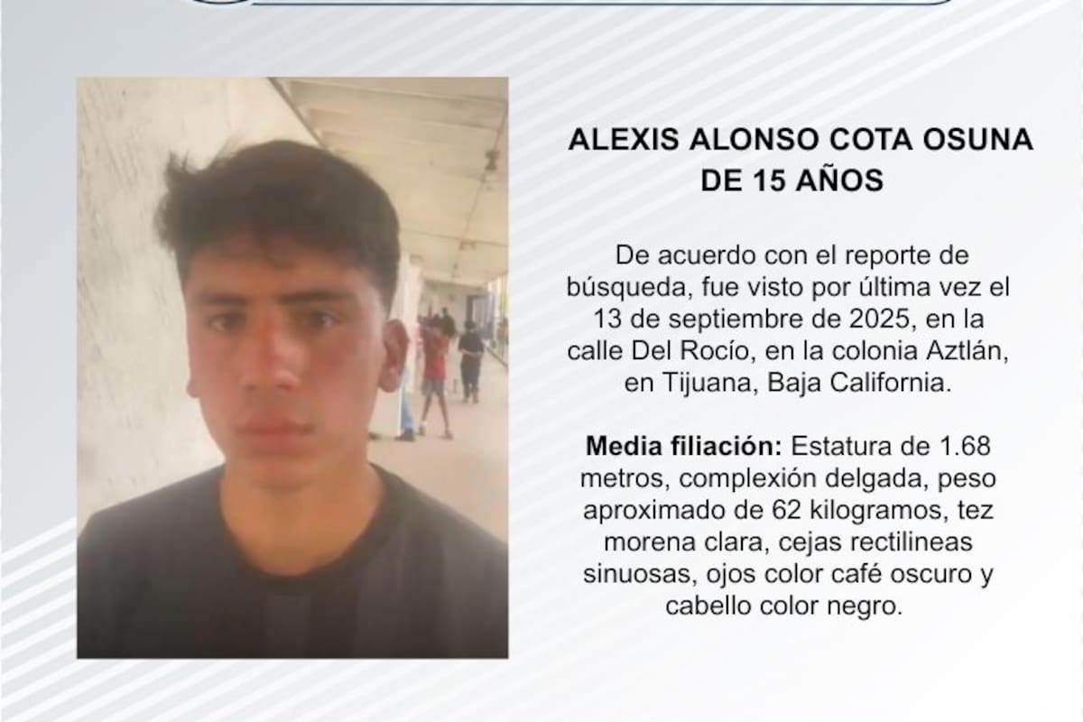 Se busca a Alexis Alonso Cota Osuna de 15 años