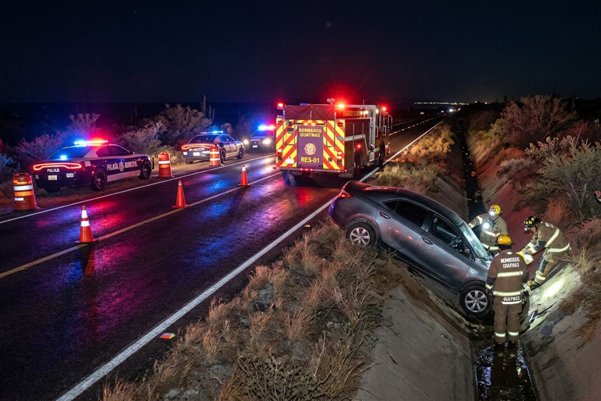 Vehículo cae a barranco en carretera Guaymas-San Carlos y es localizado abandonado sin personas lesionadas