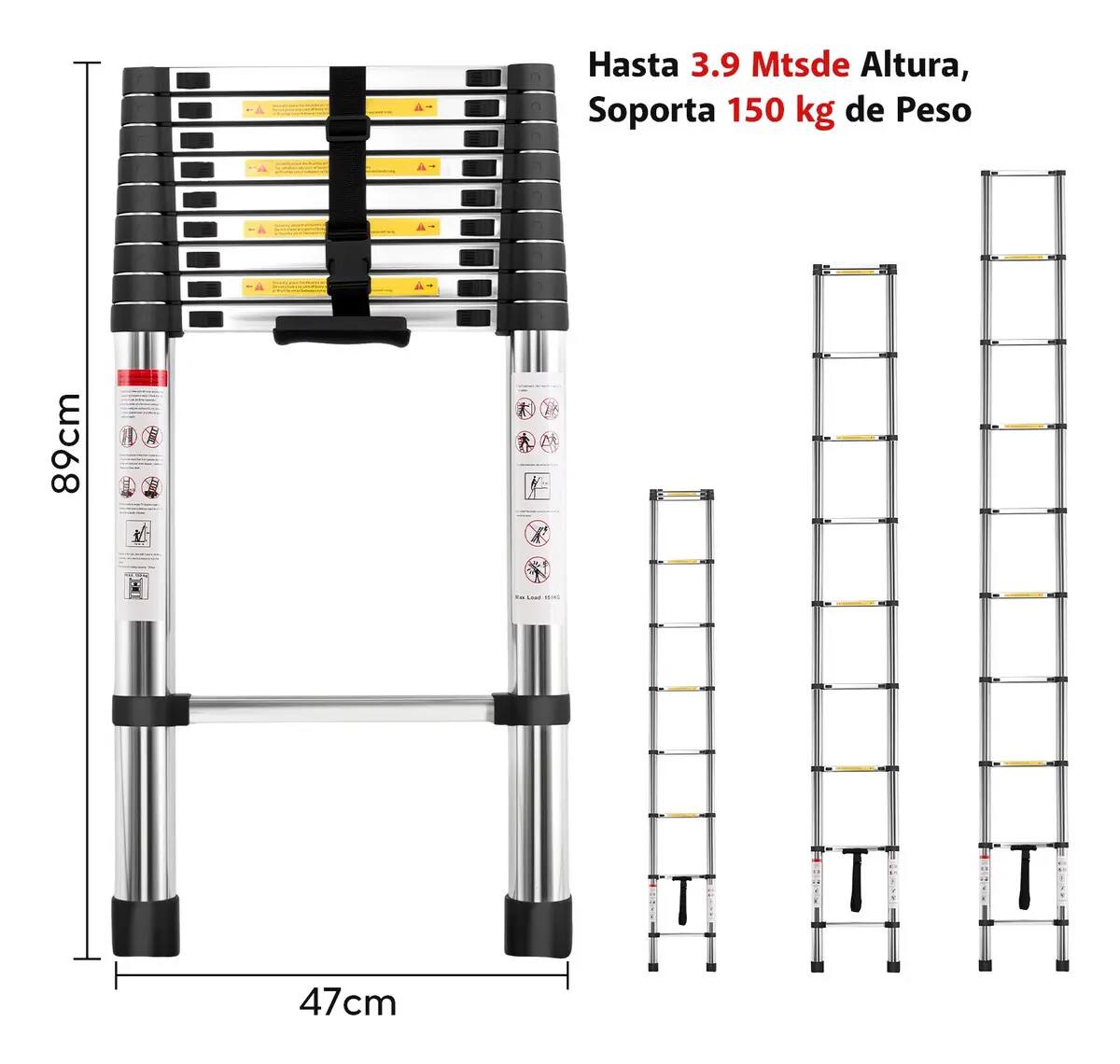 Escalera telescópica recta y plegable de 3.90 metros | Mercado Libre