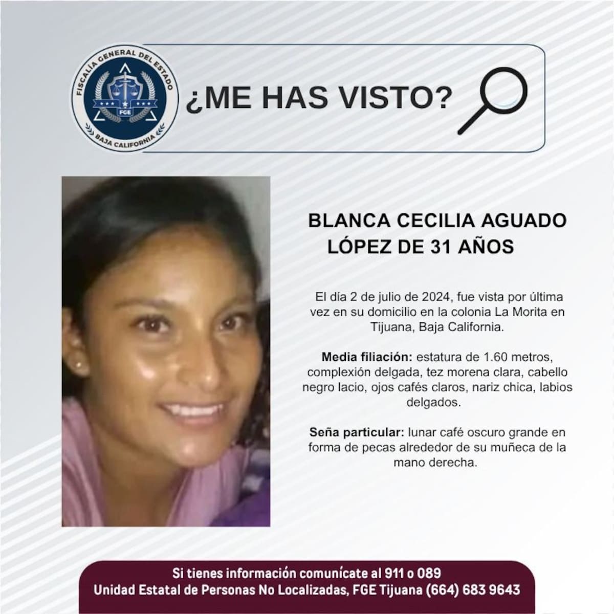 Blanca Cecilia Aguado López fue vista por última vez el 2 de julio de 2024.