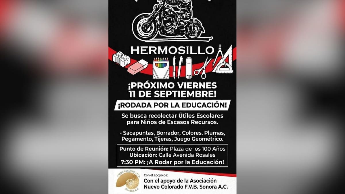 Rodada por la Educación reunirá útiles escolares para apoyar a dos primarias de Hermosillo y el Poblado Miguel Alemán
