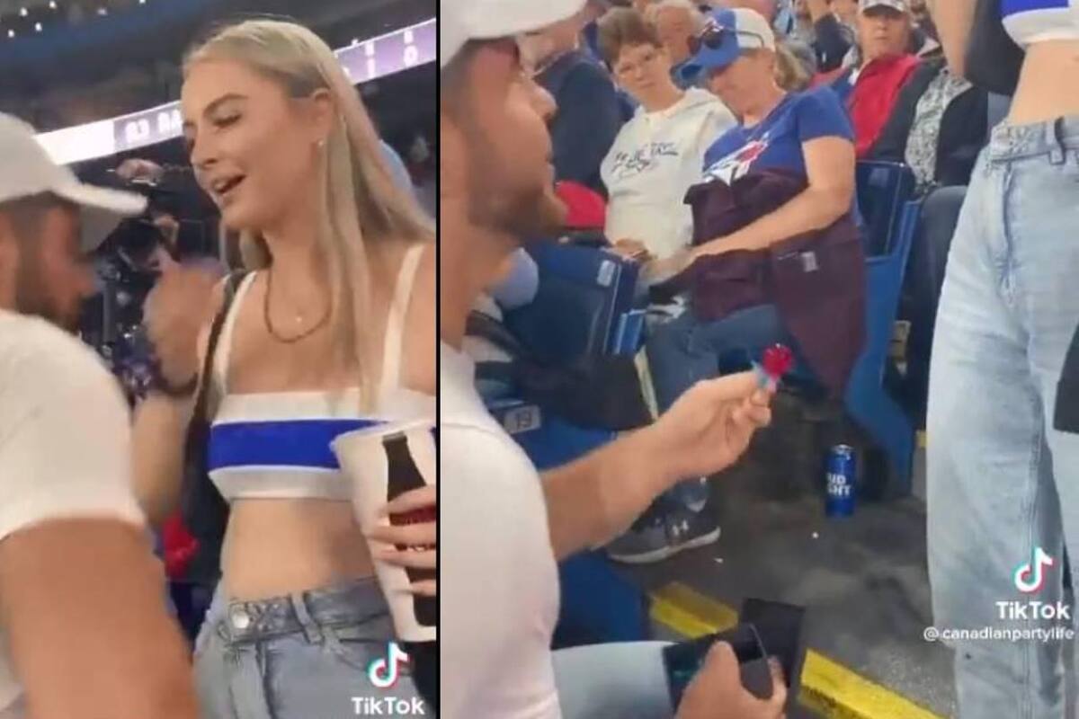 TikTok: Hombre pide matrimonio con anillo de dulce en estadio y esta fue la reacción de la novia (VIDEO VIRAL)