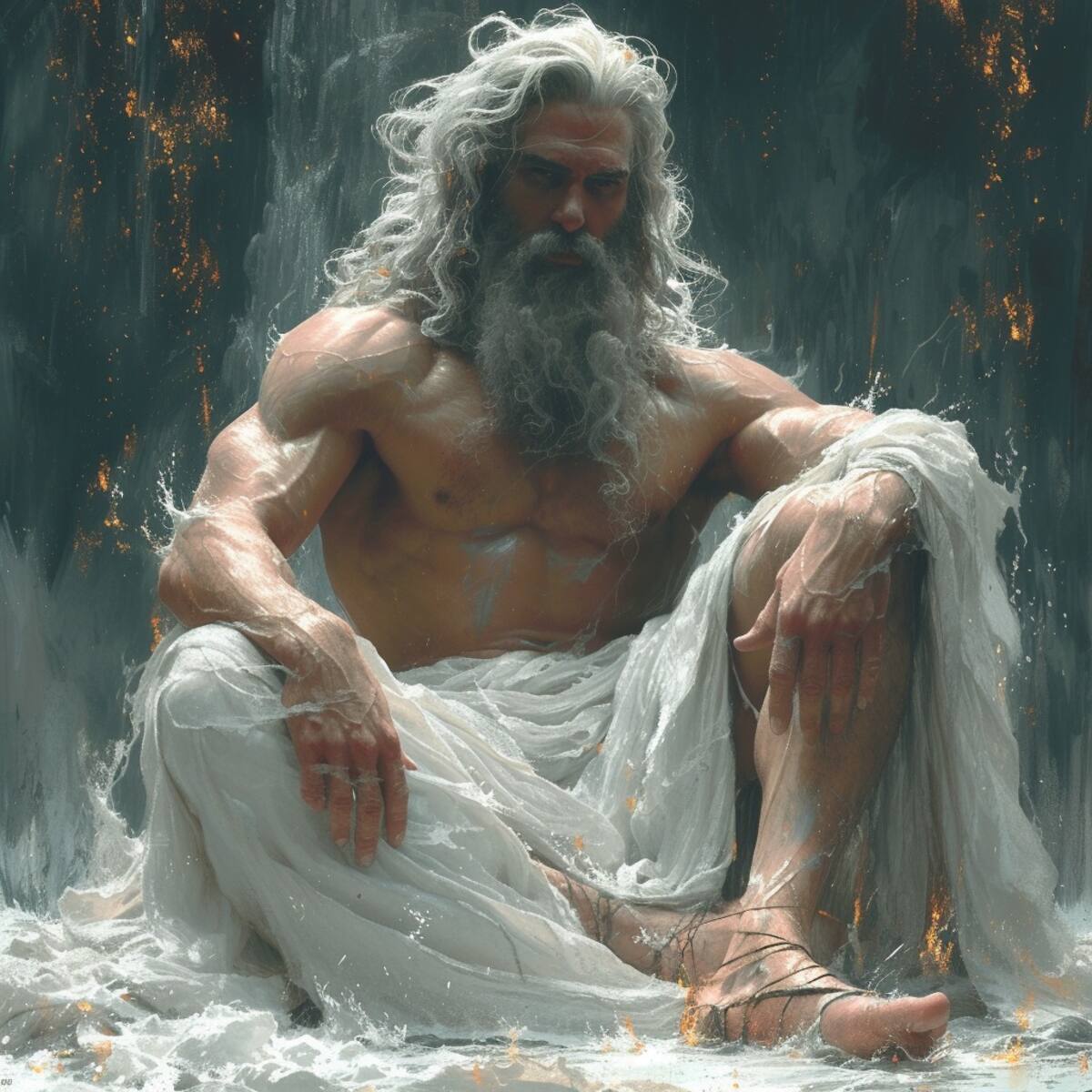 Símbolos de Poder: Detalle de los atributos clásicos de Zeus, como el cetro y la corona, que reflejan su autoridad como rey de los dioses.