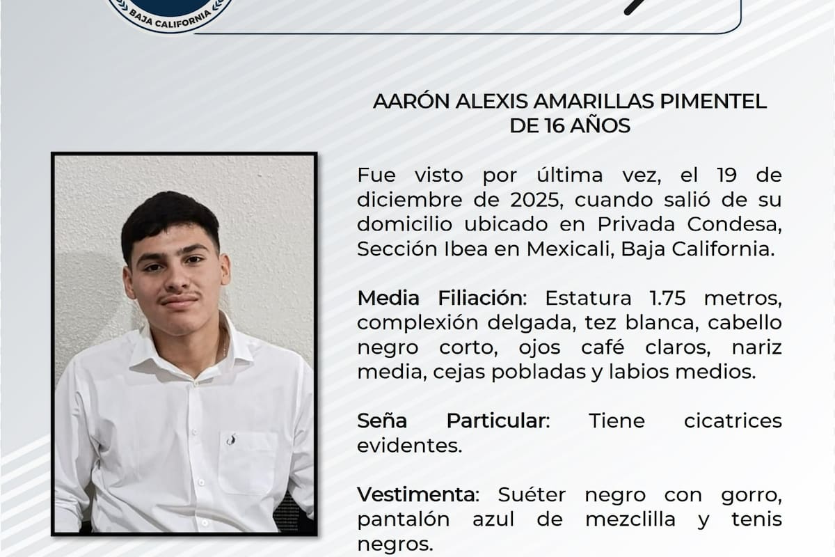Buscan a Aarón Alexis, de 16 años; salió de su casa en Mexicali y no ha regresado