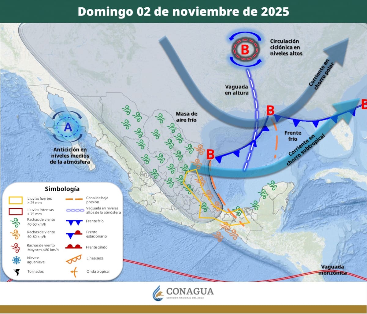 Pronóstico del clima para el domingo 2 de noviembre del 2025, Día de Muertos. | Crédito: SMN
