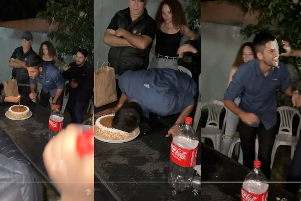 Joven sorprende a todos en su cumpleaños al evitar ‘la mordida’ estrellándose él mismo en el pastel