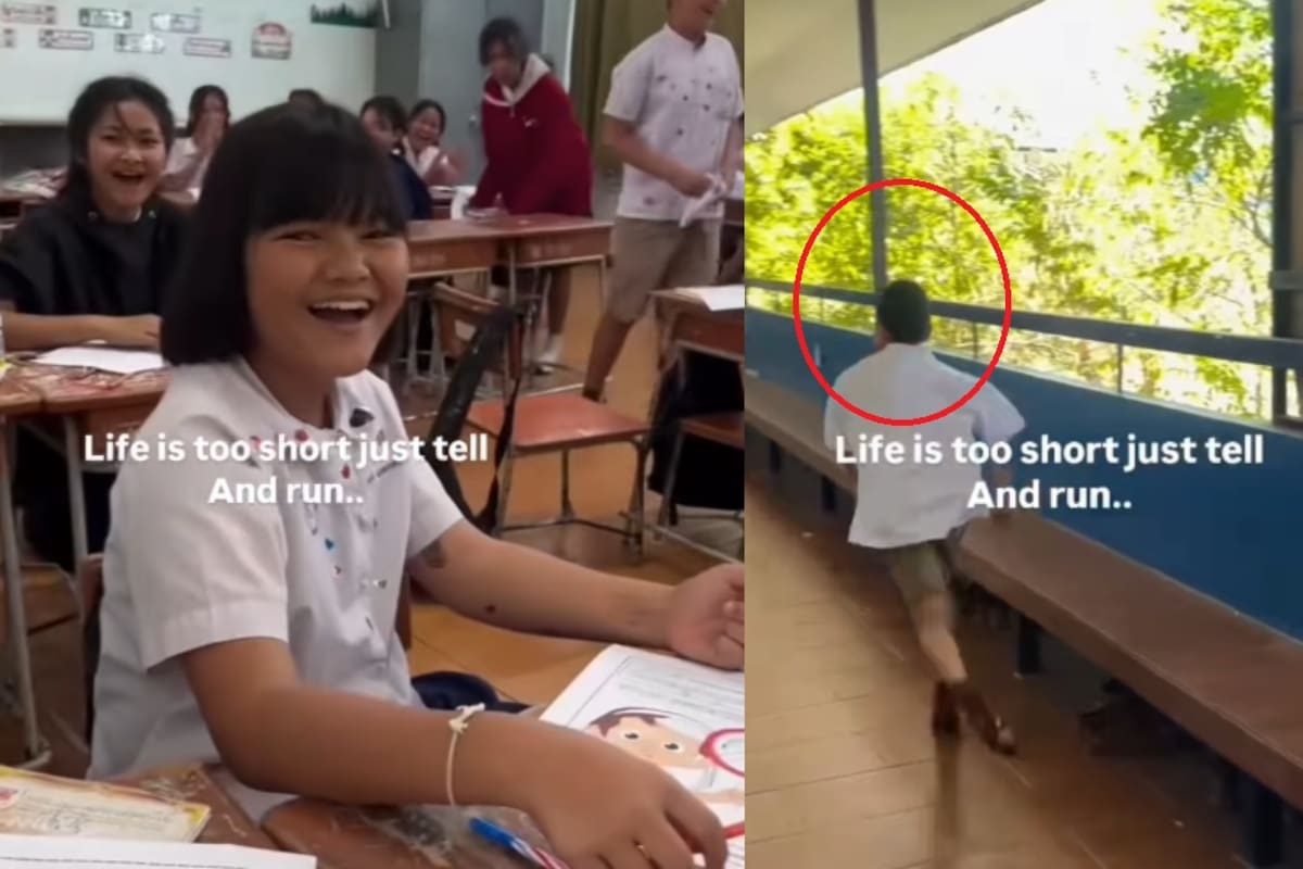 “La vida es demasiado corta… confiesa y corre”: adolescente se declara a su compañera con una flor y huye después