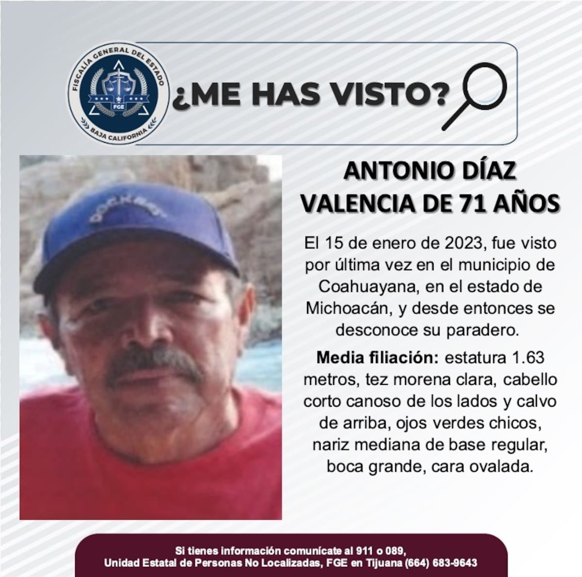 Antonio Díaz Valencia fue visto por última vez el 15 de enero de 2023.