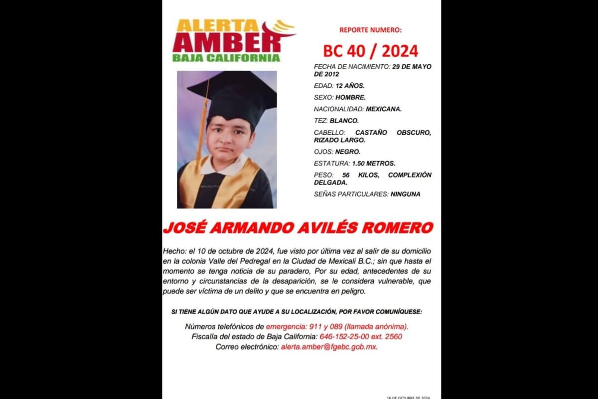Activan Alerta Amber para localizar a José Armando Avilés Romero