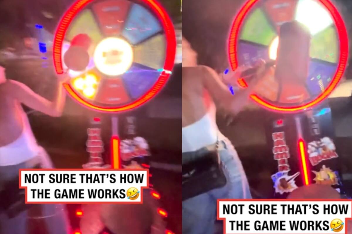 Mujer se vuelve viral en la feria por utilizar mal un juego y causar la risa de sus amigos